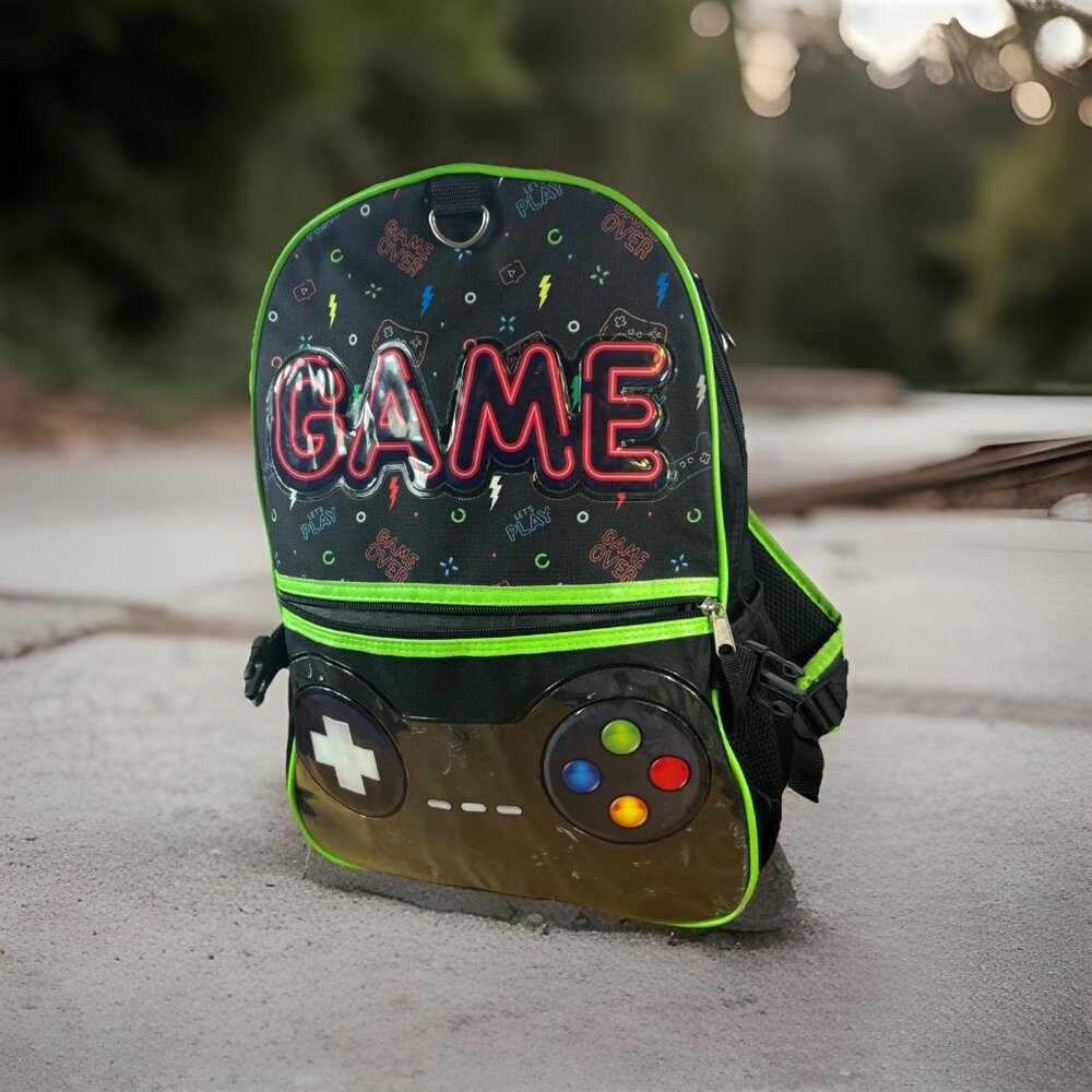 Locker Club Kids' 17" Backpack Green & Black Book bag game Travel bag
